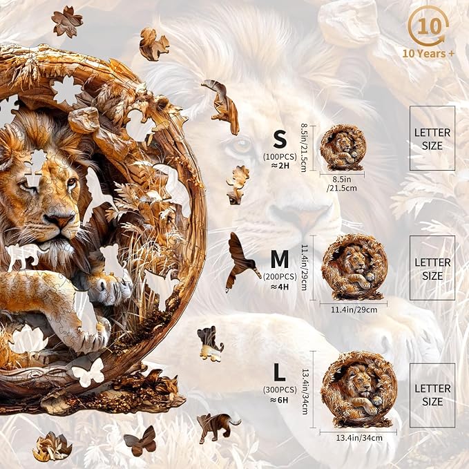 KAAYEE Wooden Puzzles for Adults, 3D Vision Effect Lion King Wooden Jigsaw - Image 2