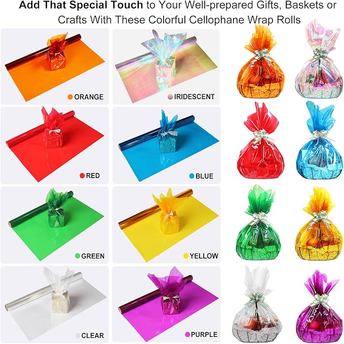 SYOGUA 8 Rolls Colored Cellophane Wrap, Extra Wide Cellophane Roll Transparent - Image 4