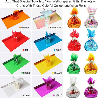 SYOGUA 8 Rolls Colored Cellophane Wrap, Extra Wide Cellophane Roll Transparent - Image 4