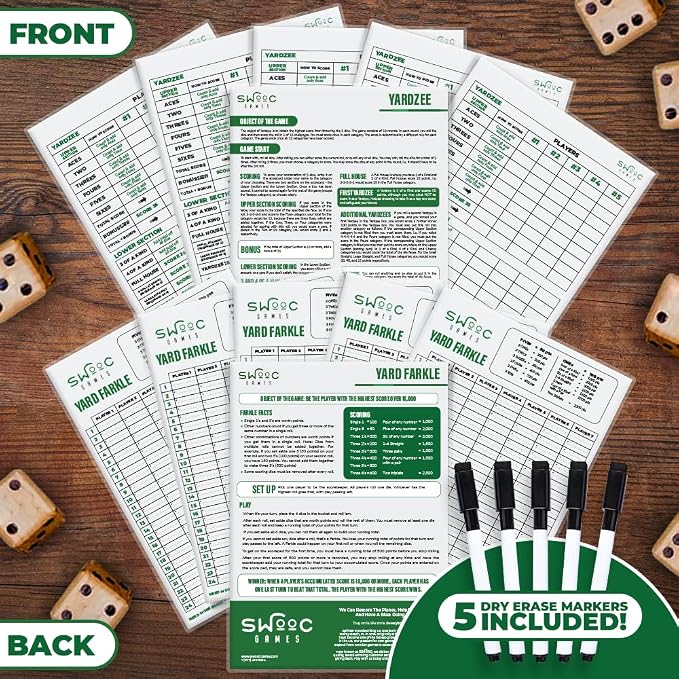 SWOOC Games® - 5 Big Premium Laminated Yardzee & Farkle Score Cards - Large - Image 3