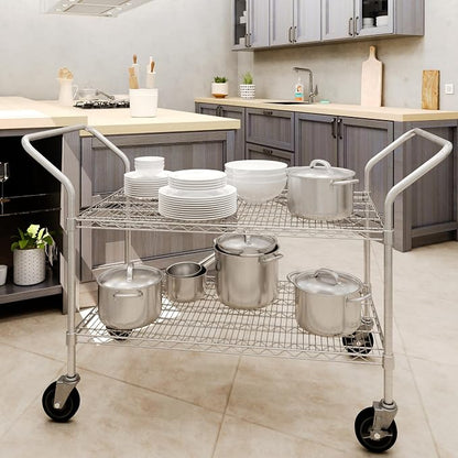 24" W x 42" L x 36" H Chrome Heavy Duty Utility Cart | 2-Tier | NSF Commercial - Image 3