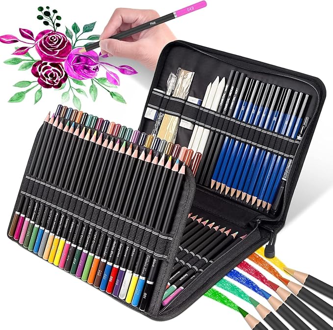 Drawing Kit, Colored Pencils, Charcoal Pencils Art Set and Portable Case by TenSine