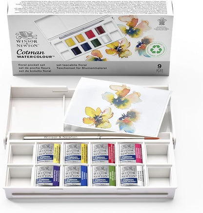 Winsor & Newton Cotman Watercolor Paint Set, 8 Half Pan, Floral Colors w/ Brush by WinsorNewton