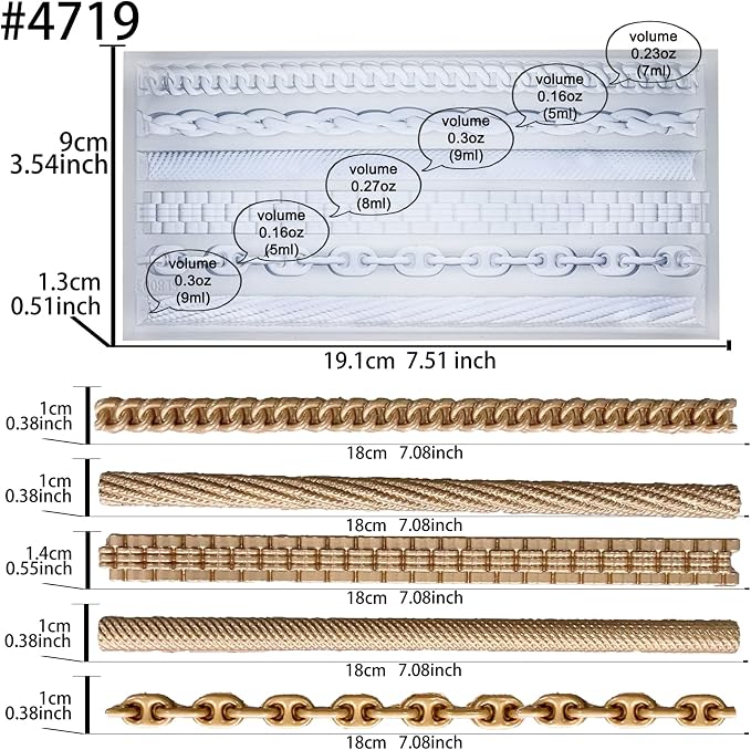 FUNSHOWCASE Chains Mold for Polyclay Air Dry Clay Plaster, 6 Trimmings #4719 - Image 2