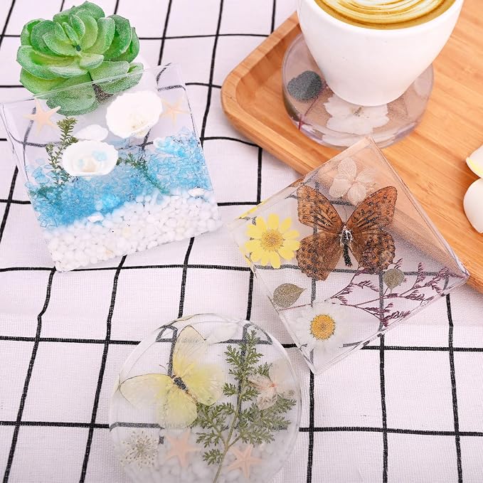 4 Resin Coaster Molds, Square Round Coaster Resin Molds, Small Coaster Silicone - Image 3