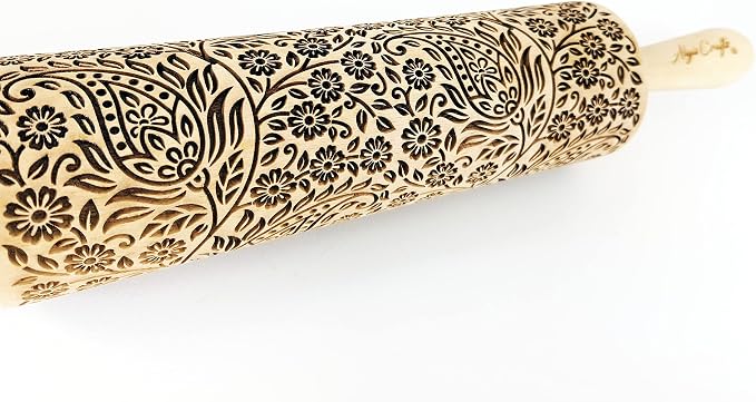 KASHMIR pattern Embossed Rolling Pin. Engraved Dough Roller - Image 3