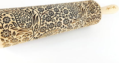 KASHMIR pattern Embossed Rolling Pin. Engraved Dough Roller - Image 3