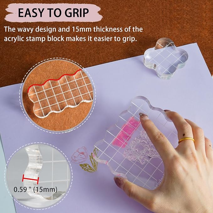 Sanfurney 4 Pieces Acrylic Stamp Blocks Set, 15mm Thick - Image 3