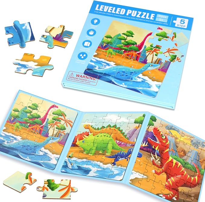 Magnetic Puzzles for Kids Ages 4-8, 3 in 1 Dinosaurs Magnet Jigsaw Puzzle Book by WelcometoEREBADI