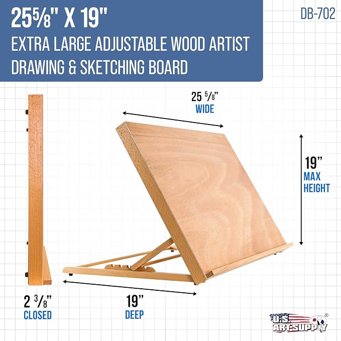 U.S. Art Supply X-Large 25-5/8" x 19" Adjustable Wood Art Drawing Board - Image 2