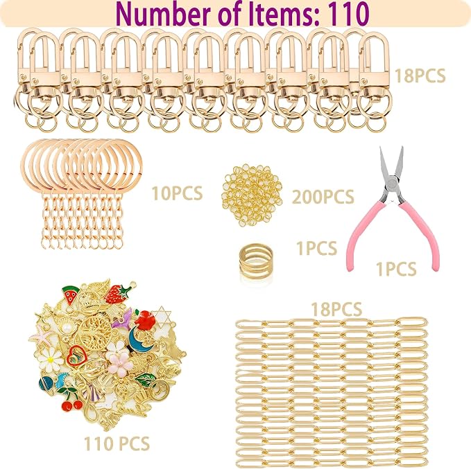 MORWLAT 358 PCS Gold DIY Keychain Making Kit Cute Bag Charm Kit 110 Charms 28 - Image 4