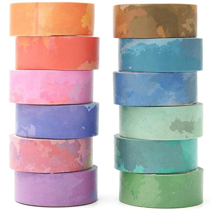 YUBX Watercolors Washi Tape Set 12 Rolls Pastel Colors Masking Macaron Graphic - Image 4