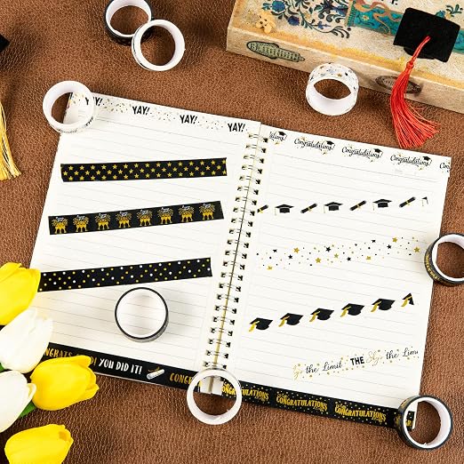 Whaline 12 Rolls Graduation Washi Tape Black Foil Gold 2025 Grad Washi Masking - Image 5
