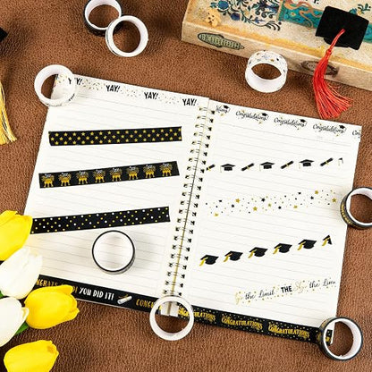Whaline 12 Rolls Graduation Washi Tape Black Foil Gold 2025 Grad Washi Masking - Image 5