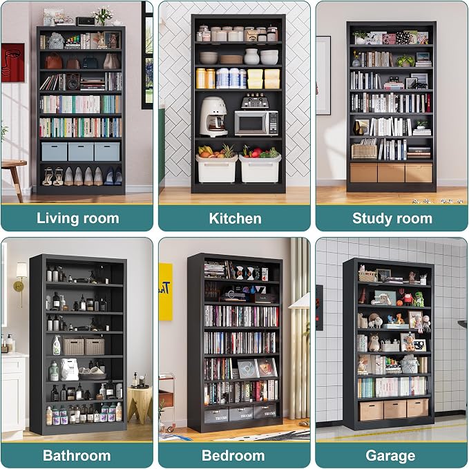 55" Storage Cabinet with 6 Adjustable Shelves, Metal Shelving Unit - Image 6