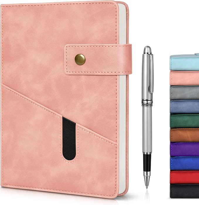 Pink A5 Lined Leather Journal Notebook by vfaejll