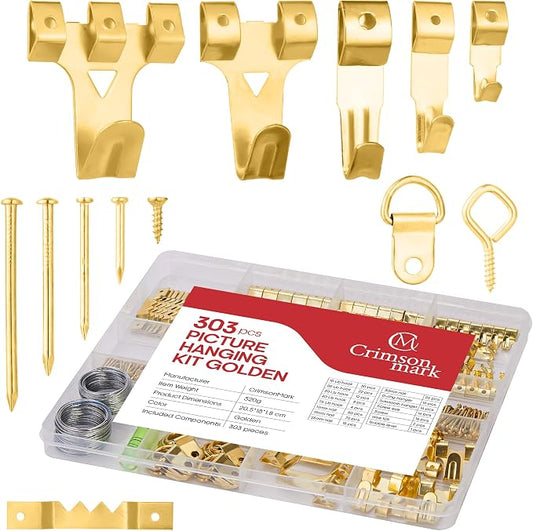 303-Piece Picture Hanging Assortment, Heavy Duty Hooks, and Metal Wall Hooks by CrimsonMark