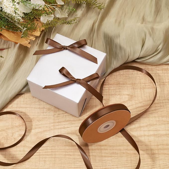 LaRibbons Brown Satin Ribbon 3/8 Inch 50 Yards Thin Luxury Double Faced Mocha - Image 2