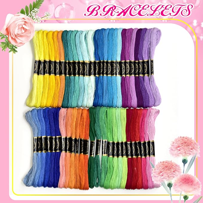 Friendship Bracelet String 50 Skeins Fashionable Rainbow Color Embroidery Floss - Image 2