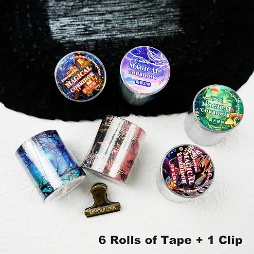 6 Rolls Fantasy Washi Tape Set – Non-Repeat Magical Forest and Galaxy Designs - Image 2