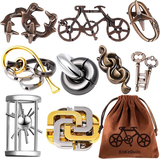 9pcs Metal Puzzle for Adult Disentanglement Puzzles Lock Puzzle Games Set Gift by KaKeDuJa