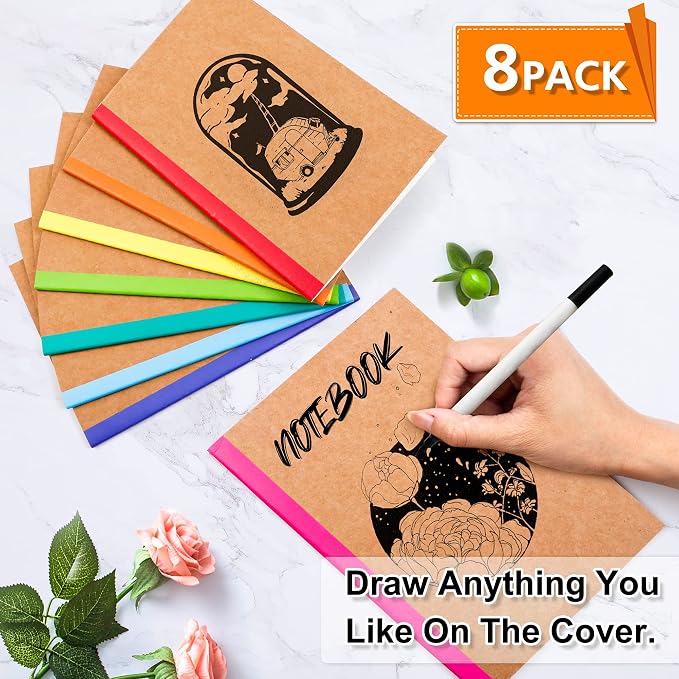 feela 8 Pack Composition Notebooks Bulk, Kraft Cover Lined Blank College Ruled - Image 3