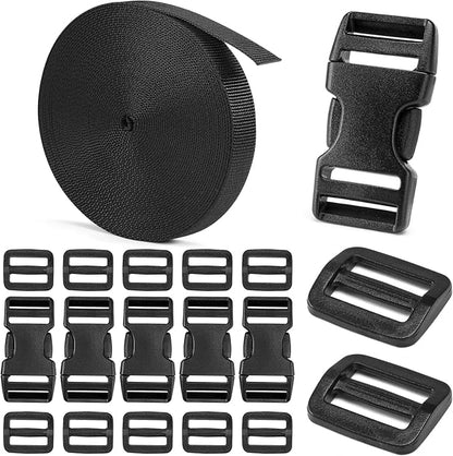3/4" Buckles and Straps Set: 6 Yards of Thick Nylon Webbing, 12 Tri-Glide Slide by BEYOURD