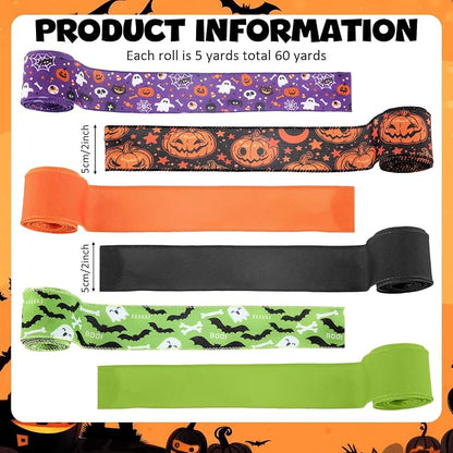 12 Rolls Halloween Wired Edge Ribbon - Image 2
