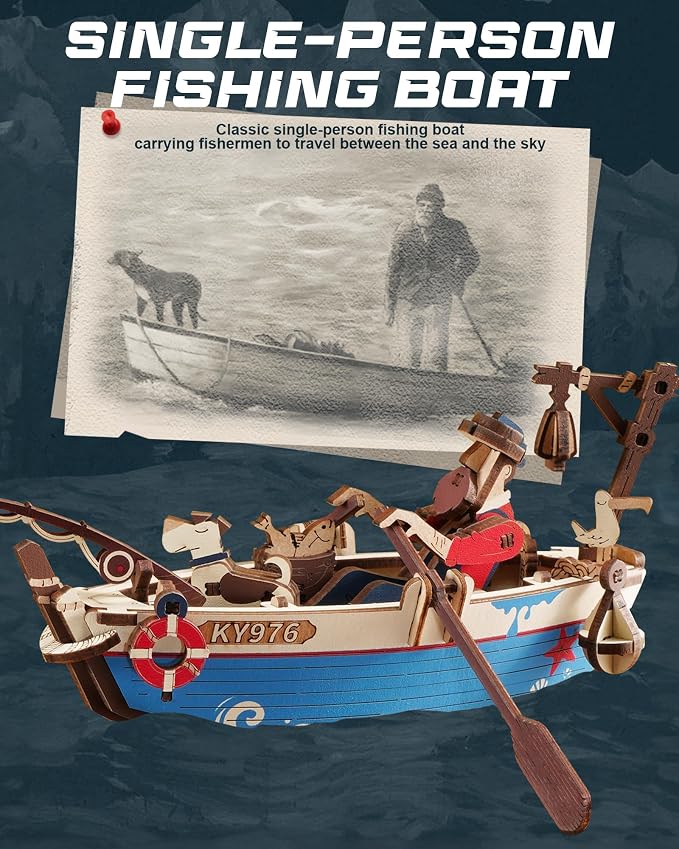 ROKR 3D Wooden Puzzles for Adults, Gravity Swing Ocean Fisher Model kit - Image 3