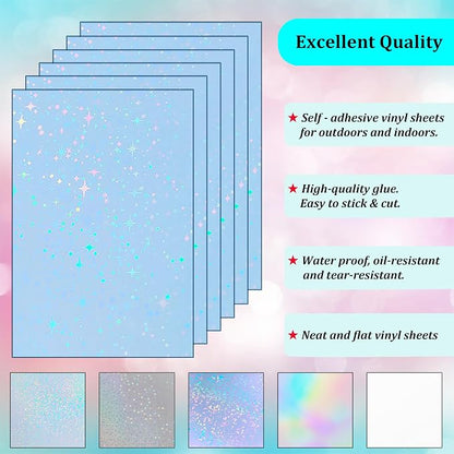 36 Sheets Holographic Sticker Paper Waterproof 8.5" x11'' Clear Vinyl Sticker - Image 4