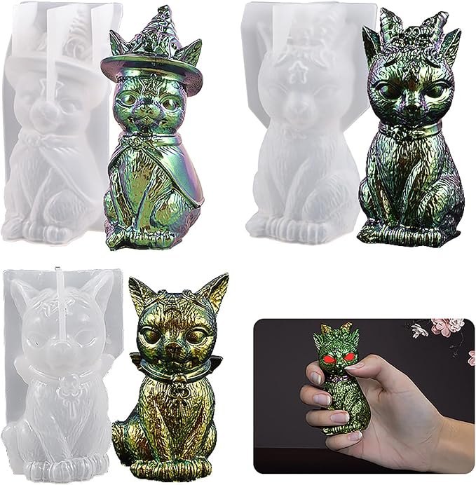 3 Pack Devil Cat Pirate Animal Silicone Candle Soap Mold by ESEENSSiliconeMolds
