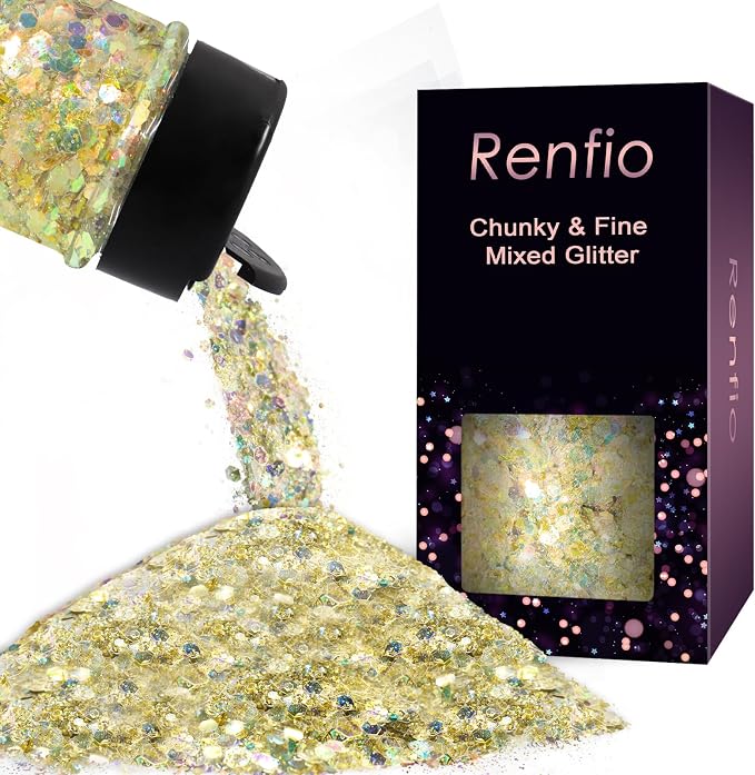 Renfio Opal Chunky Glitter, 1.75oz/50g Gold Glitter, Dreamy High Sparkle Glitter by Renfio