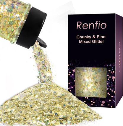 Renfio Opal Chunky Glitter, 1.75oz/50g Gold Glitter, Dreamy High Sparkle Glitter by Renfio