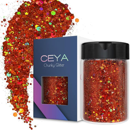 Ceya Holographic Chunky Glitter, 4.9oz/ 140g Bronze Craft Glitter Powder Mixed by CEYA