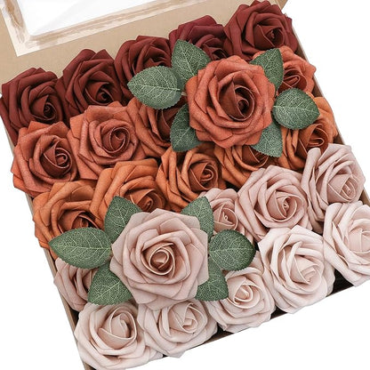 Floroom Artificial Flowers 25pcs Real Looking Terracotta Ombre Colors Foam Fake by Floroom
