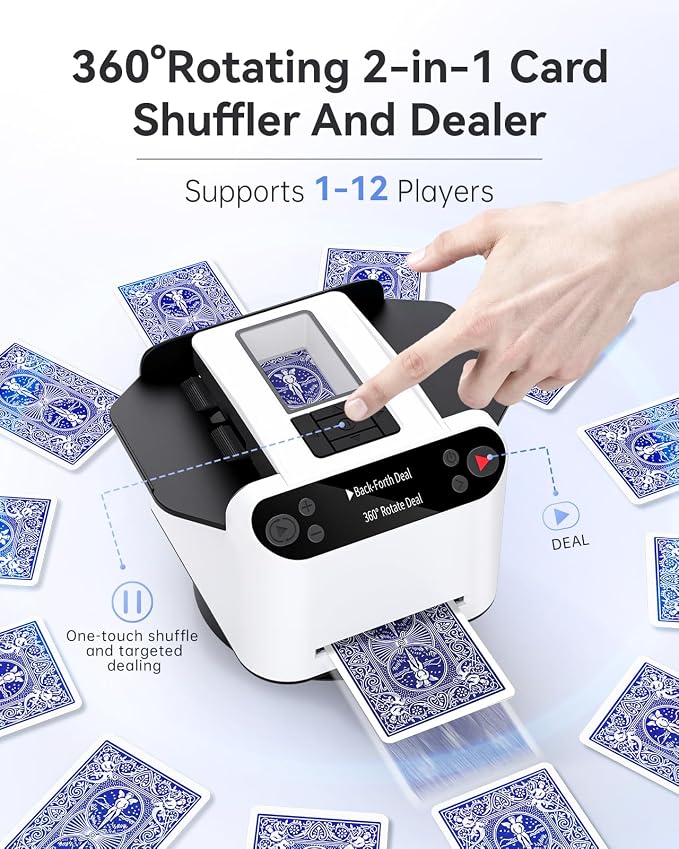 Automatic Card Shuffler and Dealer 2-in-1, 2 Deck 360° Rotating Dealing Machine - Image 2