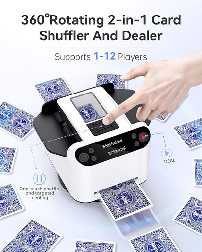 Automatic Card Shuffler and Dealer 2-in-1, 2 Deck 360° Rotating Dealing Machine - Image 2