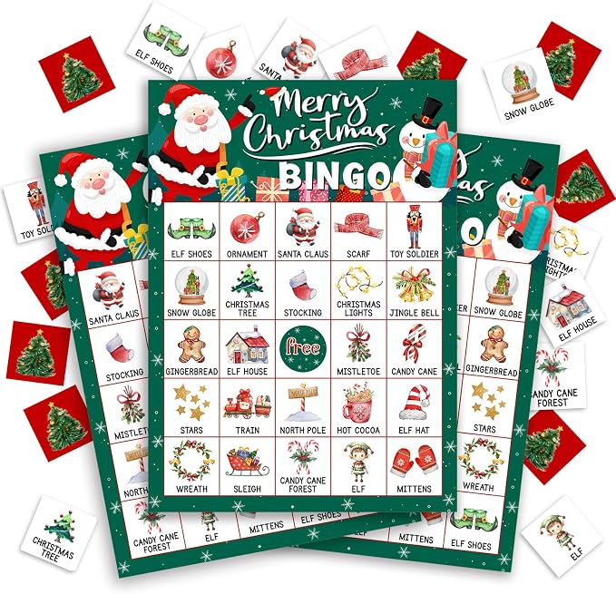 Christmas Bingo Game Cards, 24 Players Christmas Bingo Game by CBFEBCBST