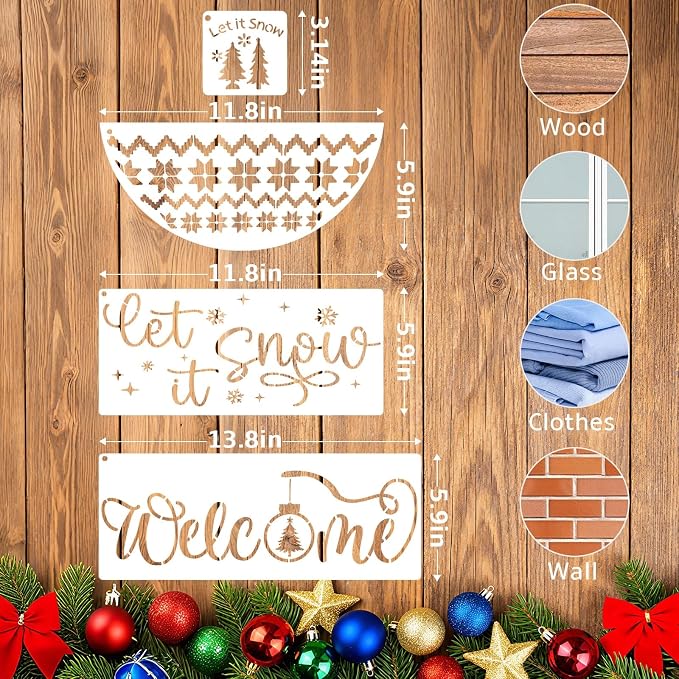 34pcs Christmas Stencils for Painting On Wood Reusable Xmas Stencils Set - Image 3