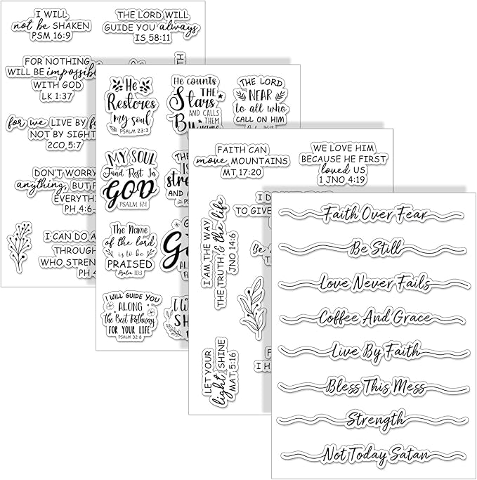 Whaline 4 Sheet Bible Verse Words Clear Stamps Christian God Jesus Silicone by Whaline
