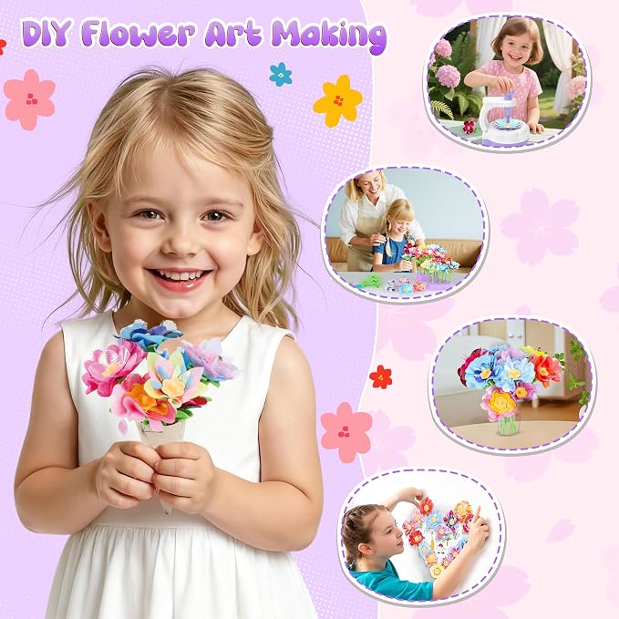GirlsHome 300+PCS Fabric Flower Bouquets Toys, DIY Flower Crafts Kits - Image 6
