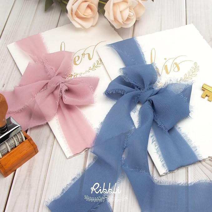 Ribbli Dusty Blue Chiffon Ribbon - Image 5