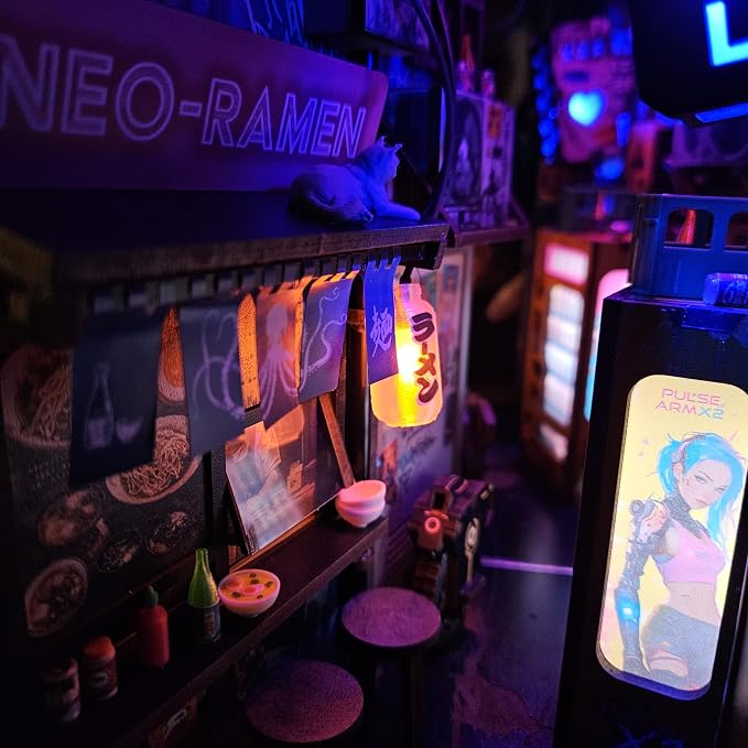 Neo Ramen MiniAlley DIY Cyberpunk Book Nook Kit – Wooden Diorama - Image 2