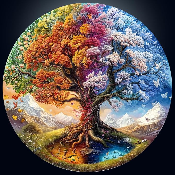 masseruon Round Puzzles for Adults 1000 Pieces-Tree of Life Puzzle-26.6x26.6in by MASSERUON