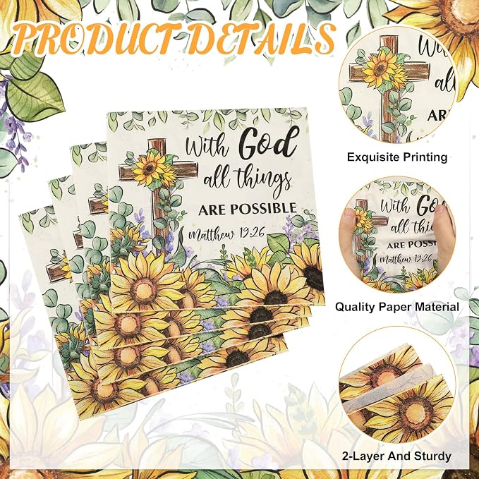 60 Pcs Sunflower Christian Cocktail Paper Napkins 6.5 x 6.5 Inches Disposable - Image 3