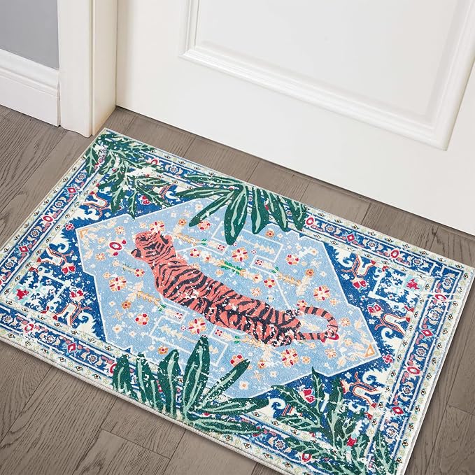Tropical Jungle Rugs, 2x3 Faux Wool Botanical Boho Throw Rugs by Aldopein