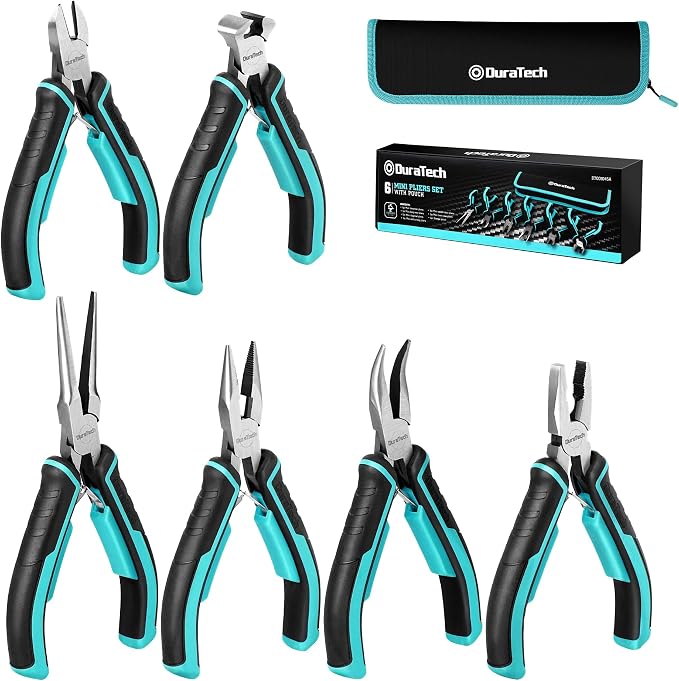 DURATECH Mini Pliers Set, CRV Construction, Includes Needle Nose, Long Nose by DURATECH