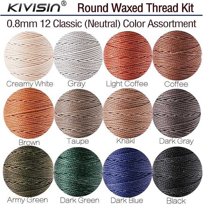 12 Classic Colors Round Waxed Thread, 0.8mm 35Yards Spool Polyester Wax Coated - Image 3
