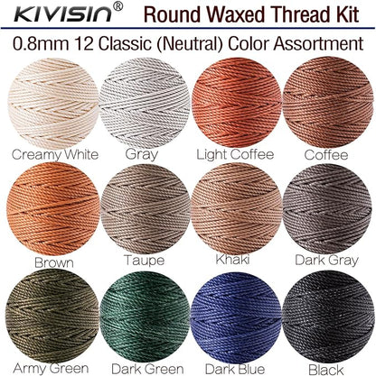 12 Classic Colors Round Waxed Thread, 0.8mm 35Yards Spool Polyester Wax Coated - Image 3