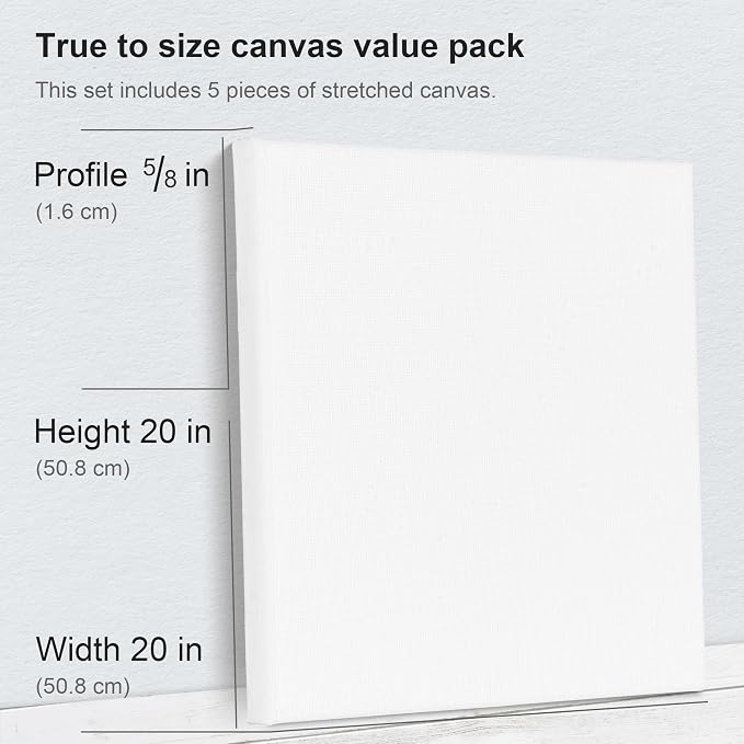 PHOENIX Large Stretched Canvas for Painting 20x20 Inch/5 Value Pack, 8 Oz - Image 3
